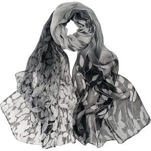 Women's Black+white Fashion Lightweight Head Scarf Floral Print Chiffon Scarves